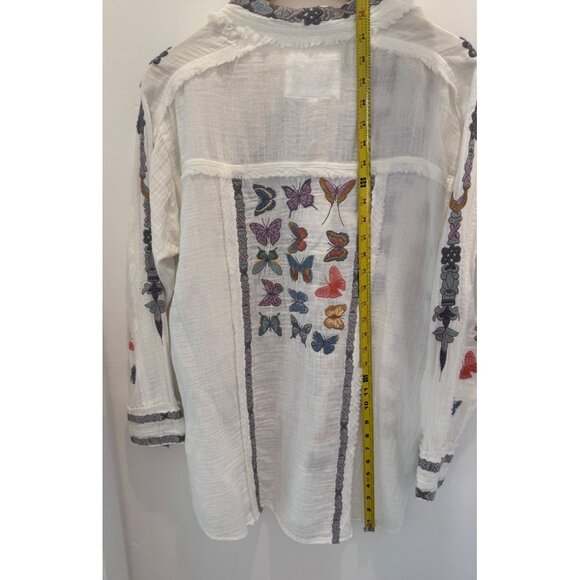 Johnny Was Women’s Boho Butterfly Embroidered Shirt Long Sleeve L White Cotton - Picture 4 of 11